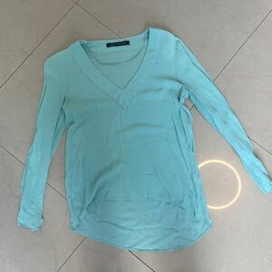 zara Light Blue V-Neck Long Sleeve Top